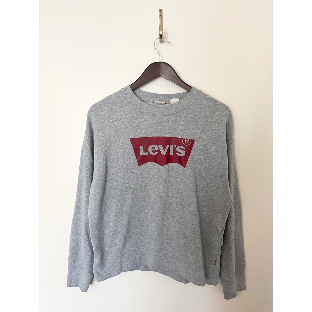 Levis‎ Womens Gray Batwing Logo Crewneck Sweatshirt Large